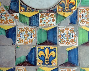 Detail der Bodenfliesen aus dem Keller der Villa Medicea di Careggi (Keramik)